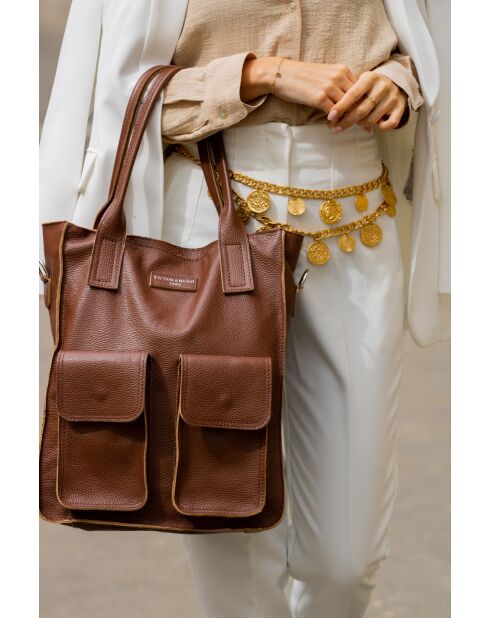 Sac porté épaule en cuir Noa marron - 34x38x11cm