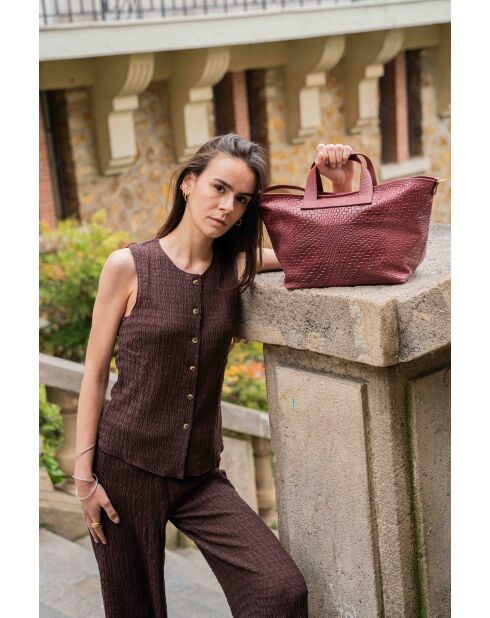 Sac à main en cuir Monaco bordeaux - 43 x26 x14,5 cm