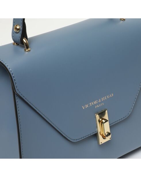 Bolso Hugo de piel azul celeste - 23,5x20x10 cm