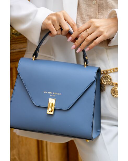 Bolso Hugo de piel azul celeste - 23,5x20x10 cm