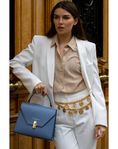 Bolso Hugo de piel azul celeste - 23,5x20x10 cm