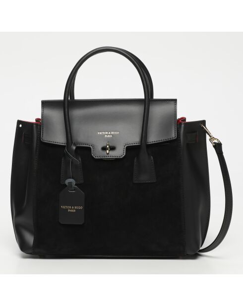 Jane bi zwarte leren handtas - 36x35x24cm