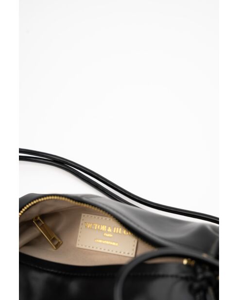 Sac bandouliere en cuir Aina noir - 26 x12 x5cm