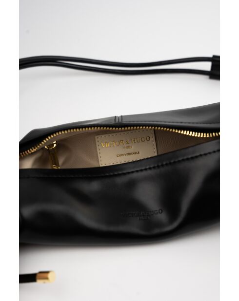 Sac bandouliere en cuir Aina noir - 26 x12 x5cm