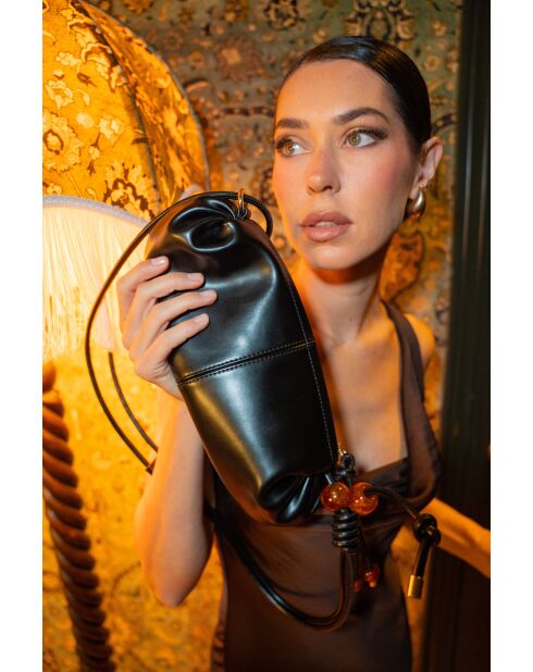 Sac bandouliere en cuir Aina noir - 26 x12 x5cm