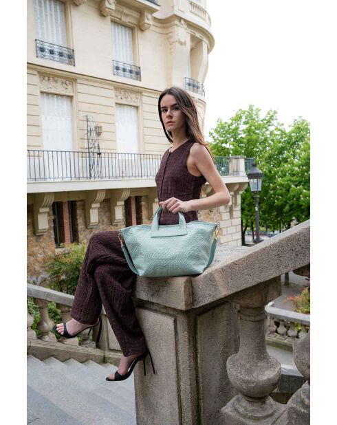 Sac à main en cuir Monaco bleu - 43 x26 x14,5 cm