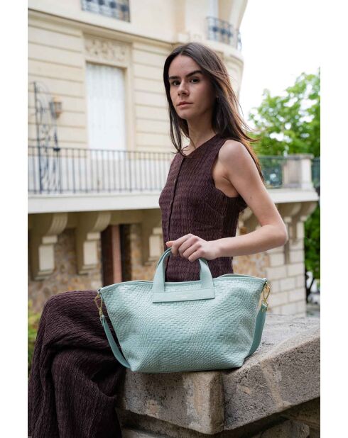 Sac à main en cuir Monaco bleu - 43 x26 x14,5 cm