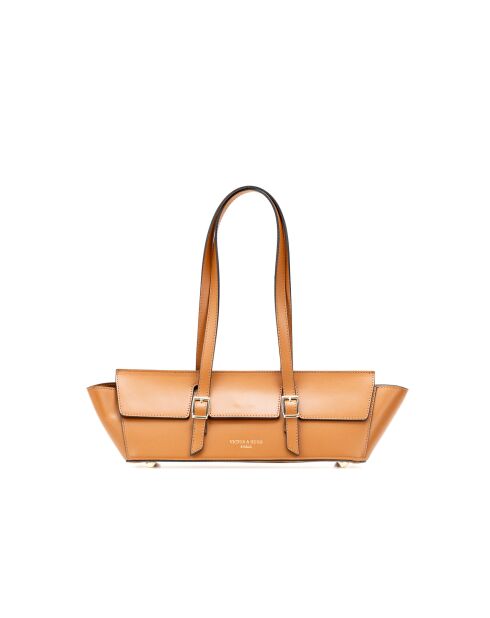 Schultertasche Briana Box aus camelfarbenem Leder