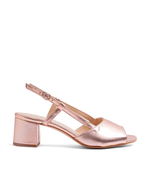 101 leren sandalen van leer en perzikmetaal - Hak: 5,5 cm