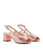 101 Ledersandalen aus Leder und pfirsichfarbenem Metall - Absatz: 5,5 cm