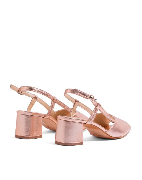 101 leren sandalen van leer en perzikmetaal - Hak: 5,5 cm