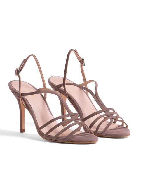 Sandali 3144 in pelle scamosciata taupe - Tacco: 9 cm