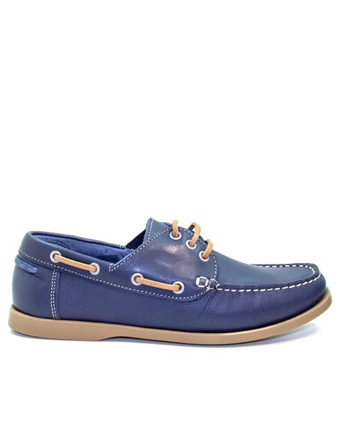 Calypso marineblauwe leren bootschoenen