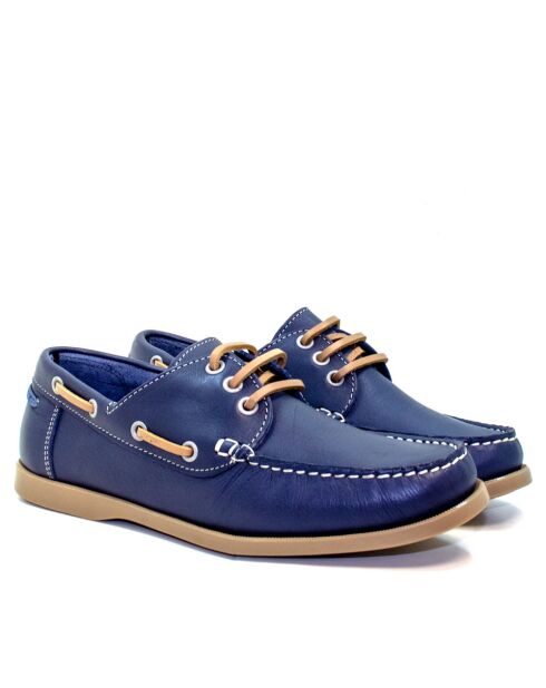 Calypso marineblauwe leren bootschoenen