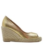 F-3508 Keilschuhe aus goldfarbenem Leder — 8,5 cm Absatz