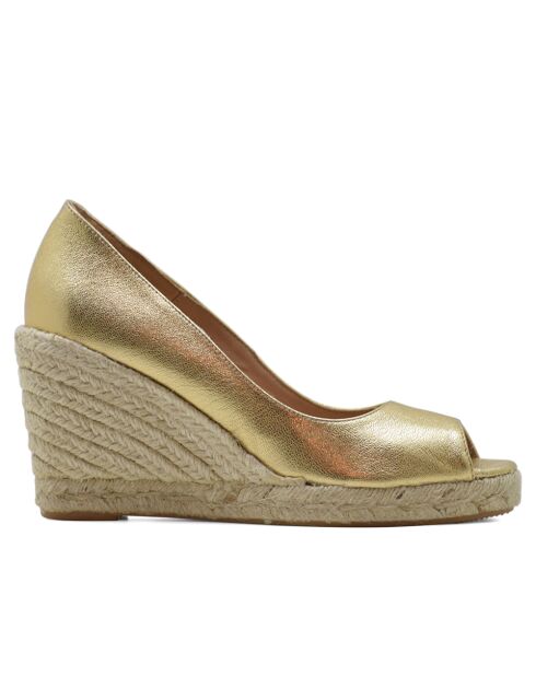 F-3508 Keilschuhe aus goldfarbenem Leder — 8,5 cm Absatz