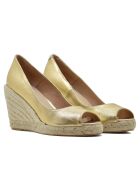 F-3508 Keilschuhe aus goldfarbenem Leder — 8,5 cm Absatz