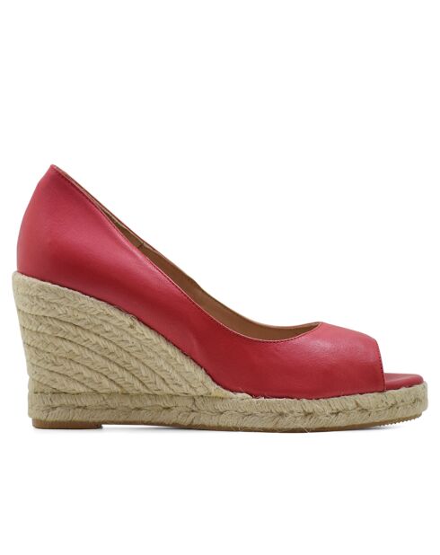 Compensées à bout ouvert en cuir Tucu rouges - Talon : 8.5 cm
