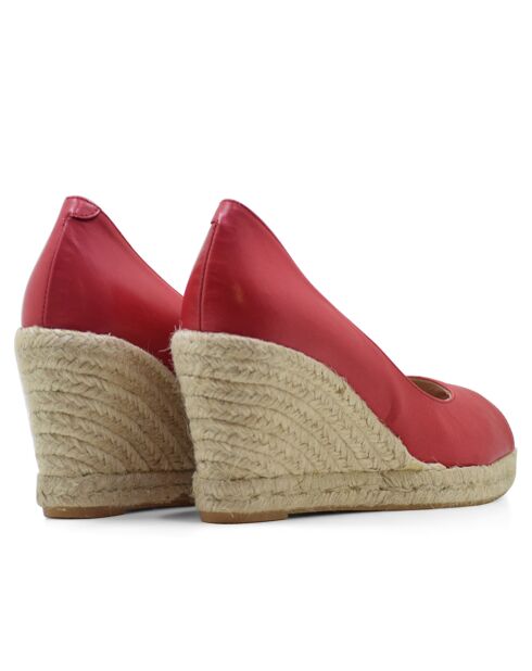 Compensées à bout ouvert en cuir Tucu rouges - Talon : 8.5 cm
