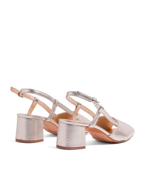 Sandali in pelle color polvere metallizzata - Tacco: 5,5 cm