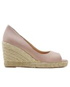 Keilabsatz aus Nudefarbenem Leder mit offener Zehenpartie von Tucu — Absatz: 8,5 cm