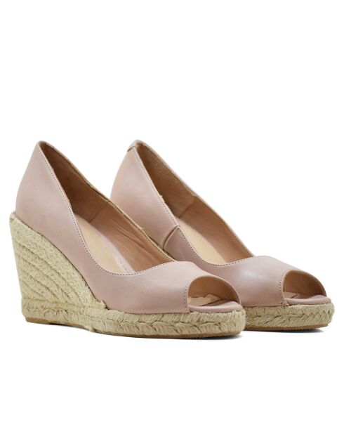 Keilabsatz aus Nudefarbenem Leder mit offener Zehenpartie von Tucu — Absatz: 8,5 cm