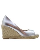 Compensées en cuir F-3508 argenté métallisé - - Talon 8,5 cm