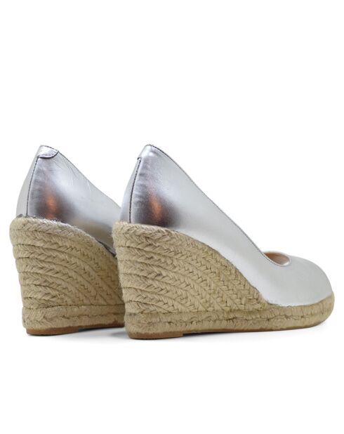 Compensées en cuir F-3508 argenté métallisé - - Talon 8,5 cm