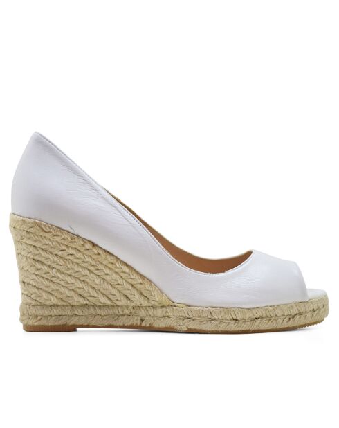 F-3508 weiße Lederkeile - Absatz: 8,5 cm