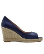 Zeppe aperte in pelle Tucu blu marino - Tacco: 8,5 cm