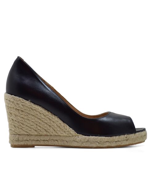 F-3508 schwarze Lederkeile - Absatz: 8,5 cm