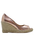 Compensées en cuir F-3508 rose métallisé - - Talon 8,5 cm