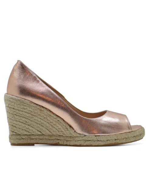 Compensées en cuir F-3508 rose métallisé - - Talon 8,5 cm
