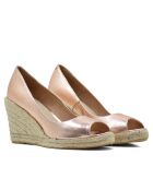 Compensées en cuir F-3508 rose métallisé - - Talon 8,5 cm