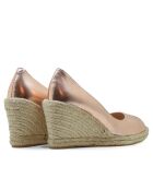 Compensées en cuir F-3508 rose métallisé - - Talon 8,5 cm