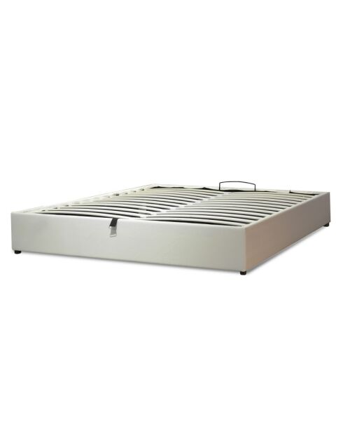 Incluye cama tipo baúl con piel sintética blanca, 200 x 200 cm