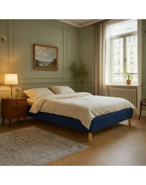 Inclusief geribbeld nachtblauw bed - 140x190 cm