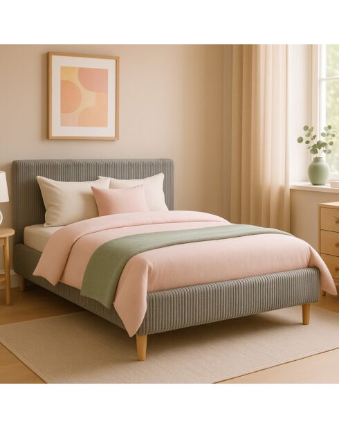 Hellgraues geripptes Colosseum-Bett - 140x190 cm