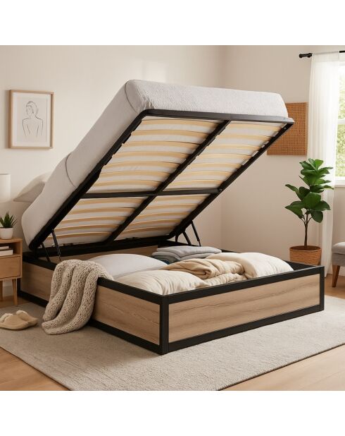 Lit coffre Boston bois clair - 140x190 cm