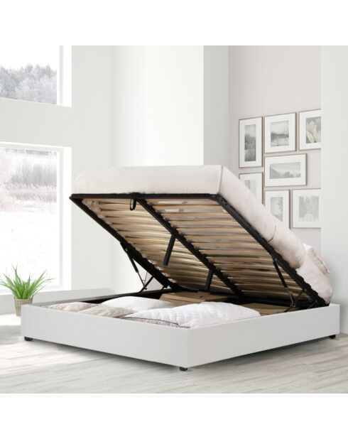 Incluye cama tipo baúl con piel sintética blanca, 180 x 200 cm