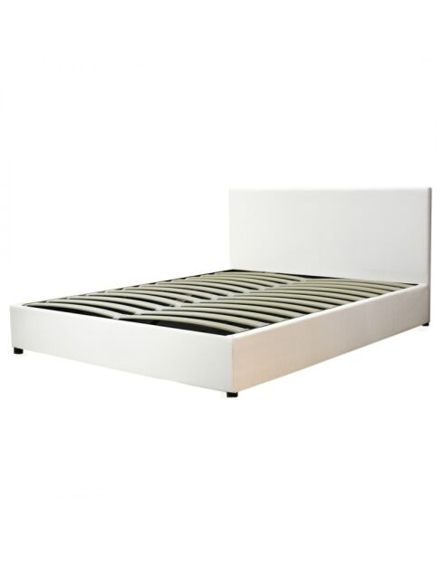 Lit coffre Colisee simili cuir blanc - 140x190 cm