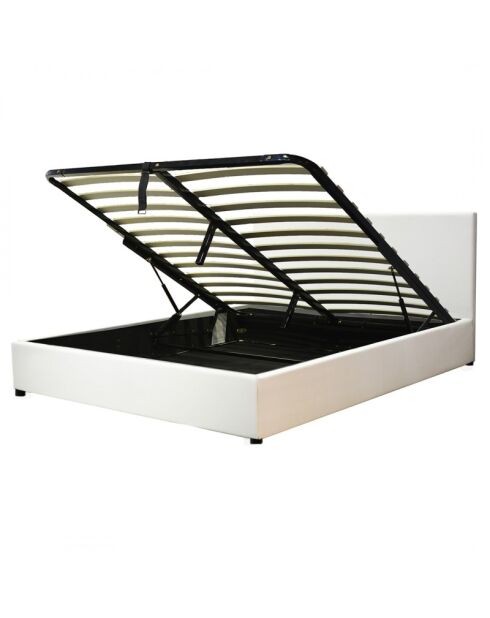 Lit coffre Colisee simili cuir blanc - 140x190 cm
