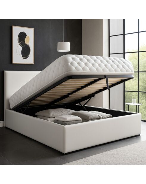 Lit coffre Colisee simili cuir blanc - 140x190 cm