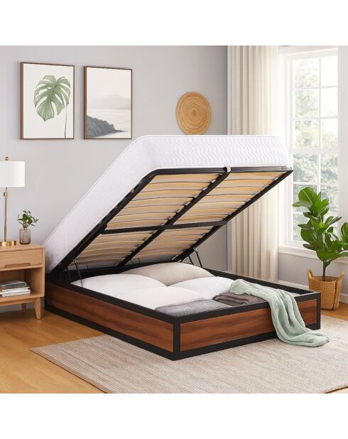 Lit coffre Boston bois foncé - 140x190 cm