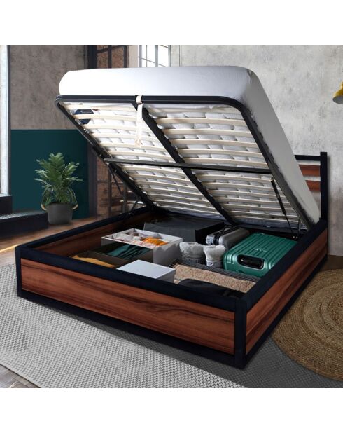 Lit coffre Chicago bois foncé - 140x190 cm