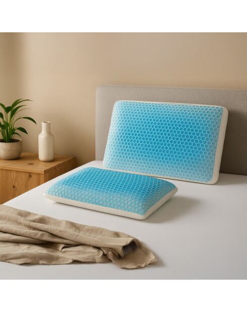 Oreiller housse TPE nid d'abeille blanc/bleu - 70x40 cm