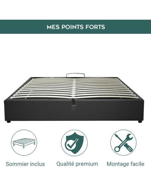 Kofferbed is voorzien van zwart kunstleer - 140x190 cm