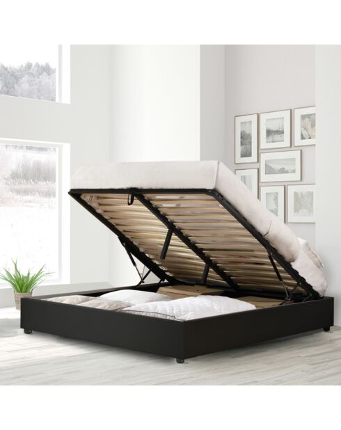 Kofferbed is voorzien van zwart kunstleer - 140x190 cm