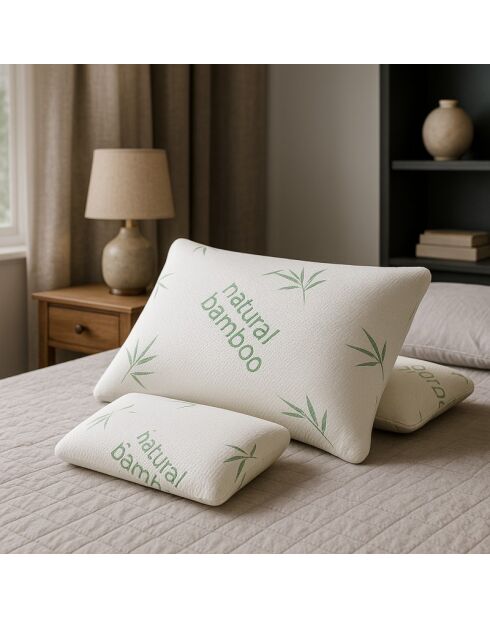 Oreiller housse polyester bamboo blanc - 70x40 cm