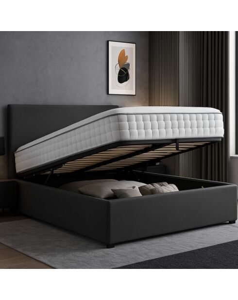 Colisee Truhenbett aus dunkelgrauem Stoff - 140x190 cm
